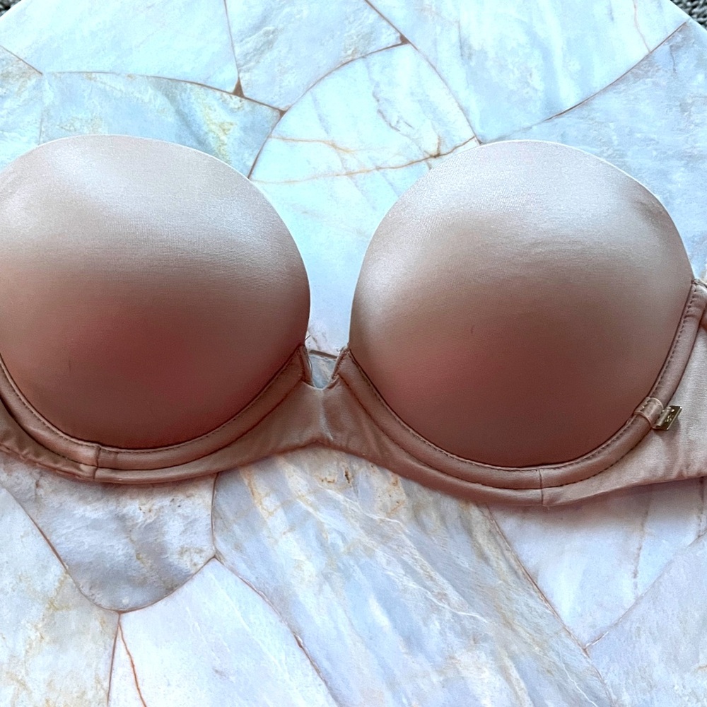 New Very Sexy Push Up Strapless Silky Satin Smooth Bra Nude Beige 34A